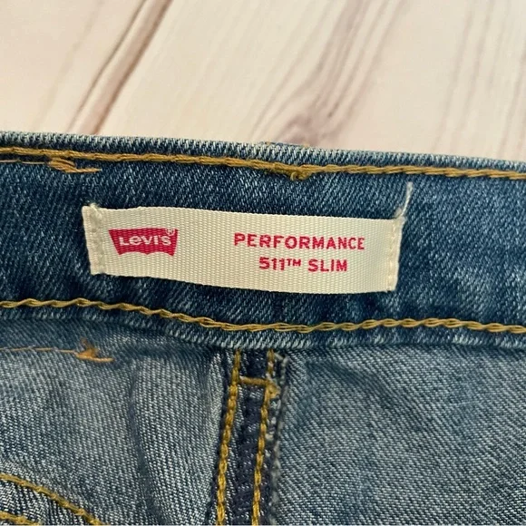 Levi’s Performance 511 Slim Jeans Boys Size 4 Blue Straight Leg Adjustable Waist - Picture 10 of 14